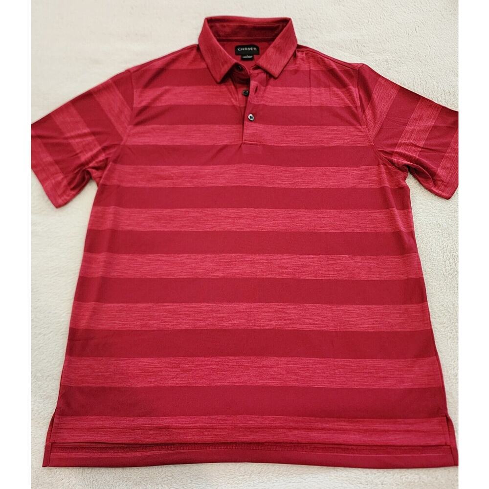 Chase 54 Charter Polo Shirt Mens Large Golf‎ Red Striped Short Sleeve